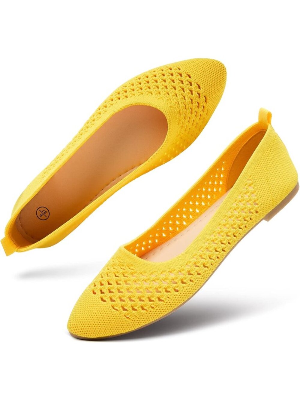 Women's Yellow Breathable Pointed Toe Slip on Casual Loafer Ballet Flat Shoes